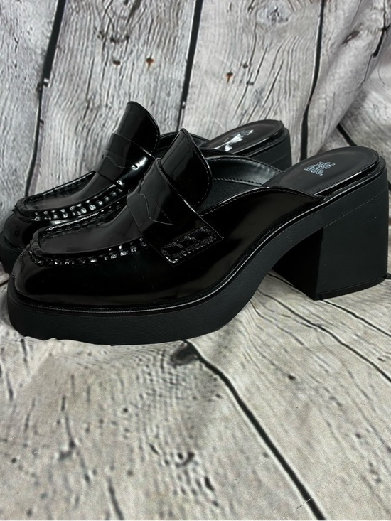 wild fable Shoes - Dark Academia Corporate Goth Preppy 90s Grunge Chunky Block Heel Black Mules 7.5